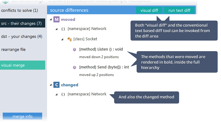 Performing a Diff Operation in Semantic Merge