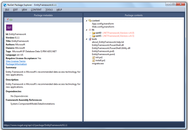 An example of exploring the EntityFramework NuGet Package.