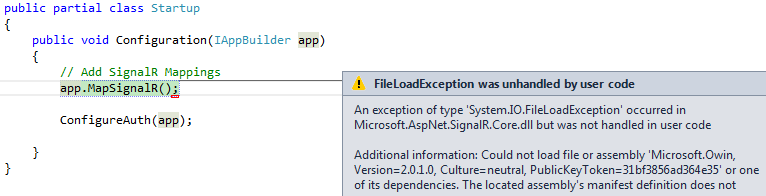 A File Load Exception can occur when you are missing or have conflicting dependencies