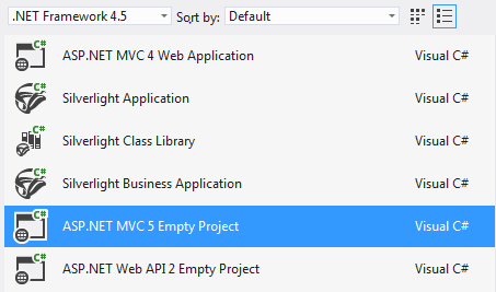 After installing a few updates, you should see MVC5 as an option